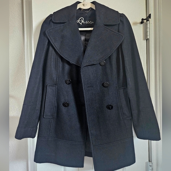 Guess Brand Peacoat Wool blend coat, Size: S,  Black - Picture 1 of 3